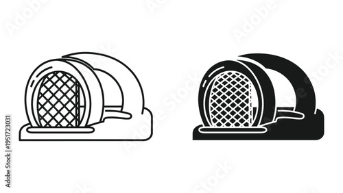 Pet Carrier Icons: Line Art and Solid Black Silhouette