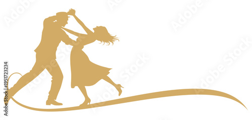 Golden silhouette illustration of a pair of dancers dancing gracefully in vector format