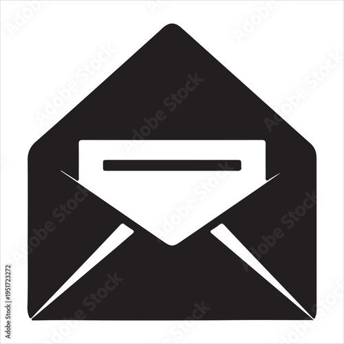 Vector email icon, black envelope with white insert