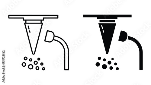 3D Printer Nozzle Extruding Filament, Line Art and Solid Icon