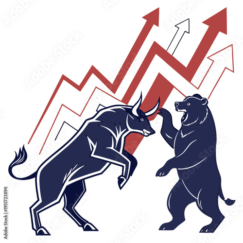 Bull and bear market symbols with arrows stock finance