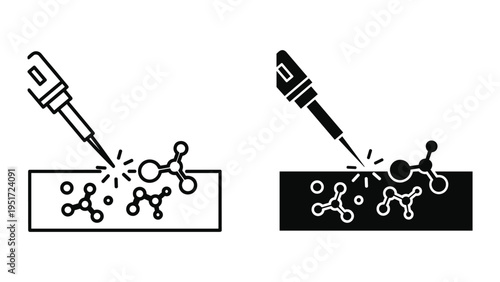 Chemical Formula Pipette Dropping Liquid onto Molecules, Science Research Icon Vector