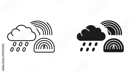 Weather Icons: Rain Cloud with Rainbows, Line and Solid Styles