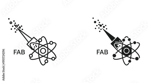 Syringe Injecting Atoms with 'FAB' Text - Science, Chemistry, Medicine, and Innovation Concepts