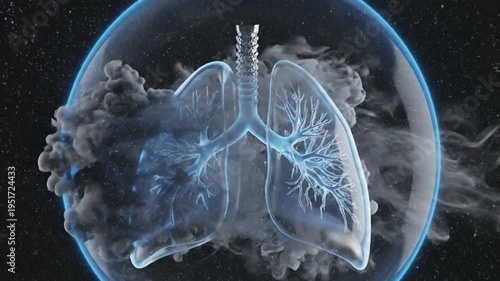 Glowing Glass Lungs Shielded from Smoke Symbolizing Clean Breathing and Protection