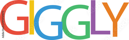 Giggly rainbow letters on a transparent checkered background