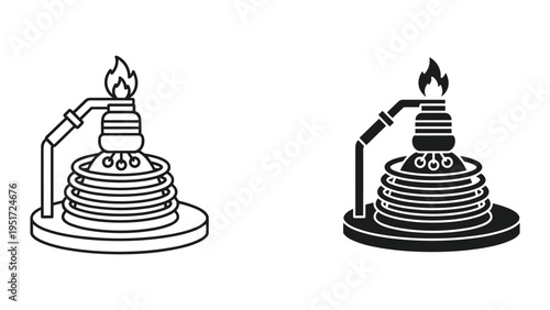 Bunsen Burner Icon - Science Laboratory Equipment and Flame Illustration