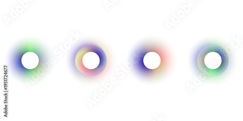 Gradient circles background, color gradation with halftone effect. Vibrant design colorful swirls. Gradient blur circle pattern with grain dots design. Rainbow rgb color spectrum. Vector illustration