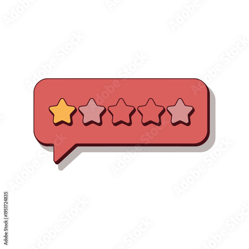A red speech bubble with a rating of one star out of five