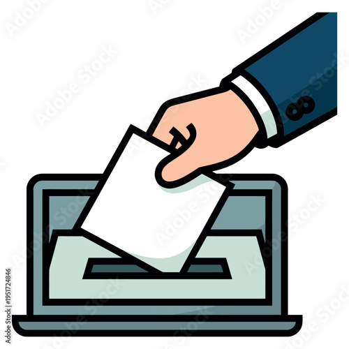 A hand in a suit sleeve placing a ballot into a box