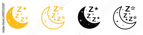 moon sleep icon with zzz symbol, night bedtime dream concept vector in black and yellow. vector illustration and transparent png.