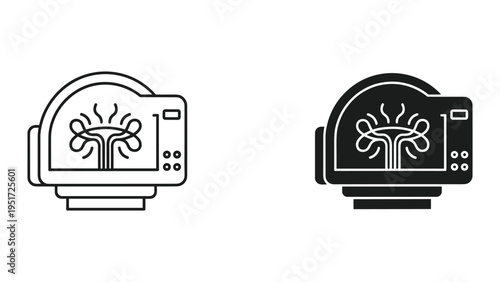 Medical MRI Scanner Icon: Line Art and Solid Silhouette for Health and Technology Concepts