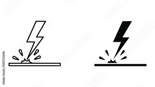 Electrical Spark Icon Set: Lightning Bolt Symbol for Static Electricity, Danger, and Energy Discharge