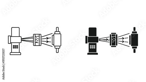 Abstract scientific or technological illustration of particle beam passing through a filter or sample chamber.