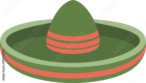 Flat Design Green Sombrero Hat With Blue Stripes and Jagged Edge Detail mexican mexico