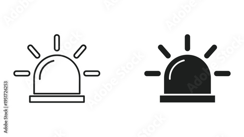 Flashing Siren Light Icons: Line Art and Solid Silhouette for Emergency Alerts