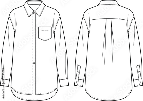 Women long sleeve button down shirt technical fashion flat front and back vector illustration