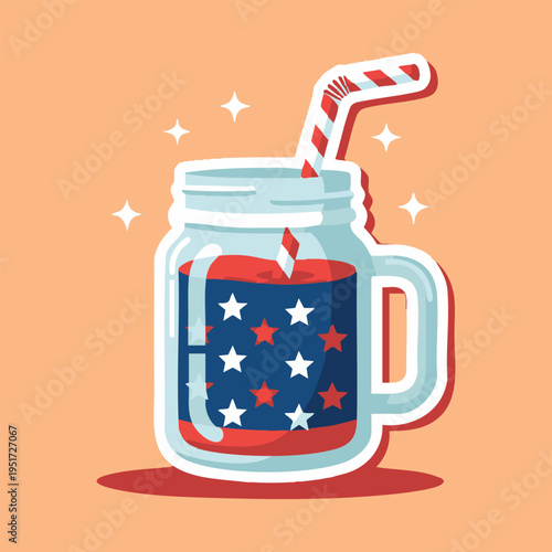 Patriotic Mason Jar Drink American Flag Beverage Illustration
