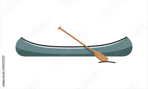 Simple canoe and paddle graphic on white background, minimalist vector illustration for travel, outdoors, and adventure themes