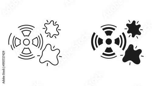 Radiation Symbol and Splatter Icon Set - Danger, Biohazard, Radioactive Materials