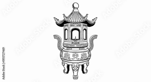 Ornate traditional incense burner with detailed carvings and tiered roof