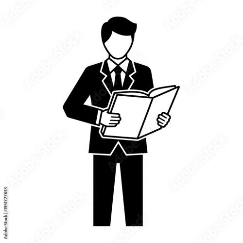 Man in Suit Reading Book - Professionalism and Focus in Black and White.