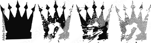 black grunge crown silhouettes set distressed royal emblem shapes in varied textures