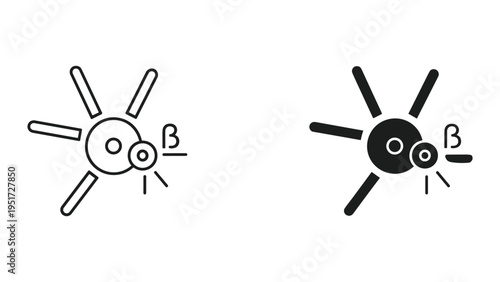 Vector Icon: Beta particle symbol with radiating lines and two contrasting styles