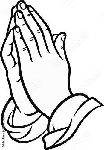 Pair of hands clasped together in prayer, outline drawing