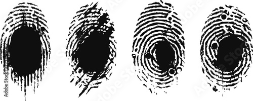 Black fingerprint patterns isolated on white background unique identity marks with clear ridges and loops illustration