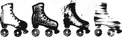 roller skates in grunge vintage inline wheels footwear collection skating sport and recreation elements