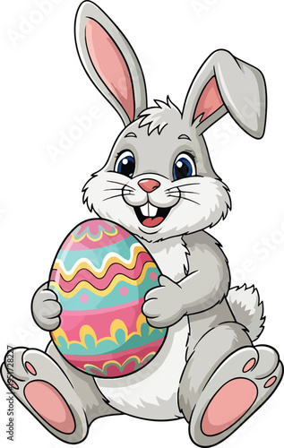 Cheerful Cartoon Bunny Holding Colorful Easter Egg Illustration