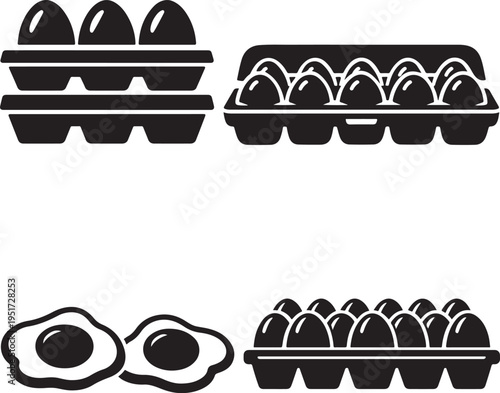 Bold vector illustration of egg, fried egg, and egg box for healthy meal concepts