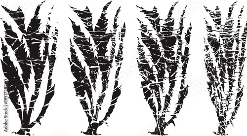 grunge corn stalk silhouettes in black with distressed texture vintage agricultural plant icons