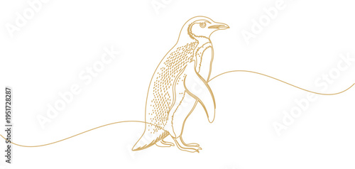 Vector illustration of a penguin in line art style for penguin day