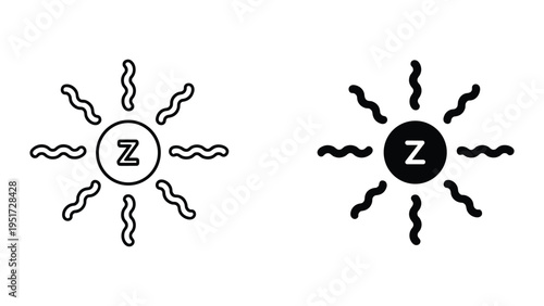Sun with letter Z icon, representing sleep, rest, or relaxation in a simple graphic style.