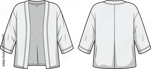 Women open front cardigan technical fashion sketch front and back view vector outline clothing design template