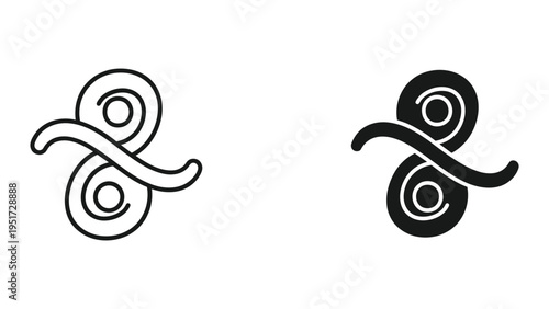 Stylized Ampersand Symbol - Outline and Solid Icon on White Background