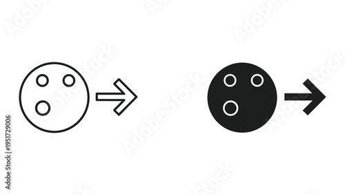 Bowling Ball Icon Set: Outline and Solid Black with Arrow