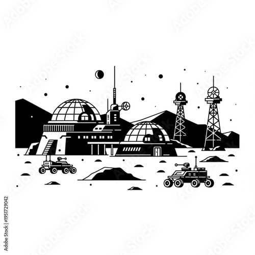 Lunar Outpost Pixel Art - A Futuristic Moon Base Scene.