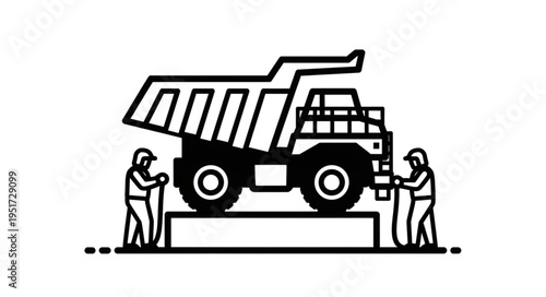 Maintenance Crew Working on a Large Dump Truck for Industrial Purposes.