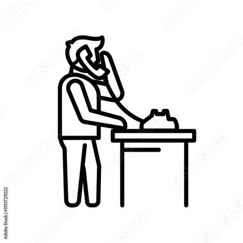 Man in Office Answering Phone Call with Desk Telephone.