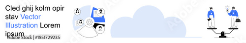 Identity verification, data privacy, cybersecurity, online security, balance, user authentication. user icons, cloud and scale balancing. Identity verification and data privacy