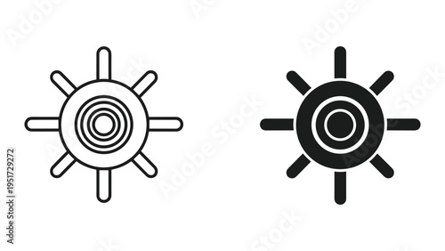 Two steering wheel icons, one outline and one solid black, isolated on white background.