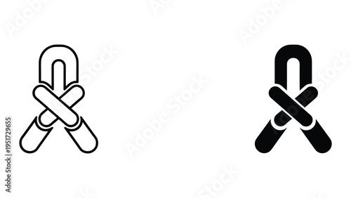 Icon of a bowline knot outline and filled, on white background