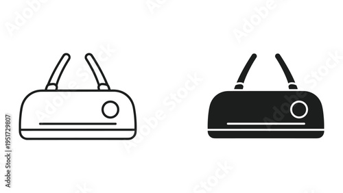 Duffel Bag and Outline Icon Set: Sports Gear, Travel Luggage, Gym Accessory, Outline and Silhouette