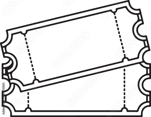 Blank vector tickets with perforated tear-off stubs, featuring decorative scalloped edges, ideal for events, raffles, or admission passes, isolated on white background for easy customization.