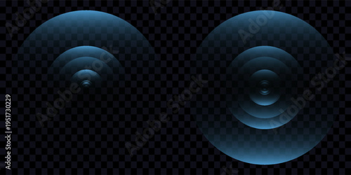 Sound wave. Signal concentric circle. Round light effect. Wifi range. Radio station signal. Water ripple with circle waves. A place or a painful point. Radar screen. Vector effect.