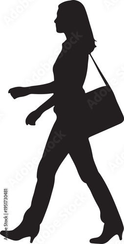 Silhouette of a woman walking with a shoulder bag in a casual stride