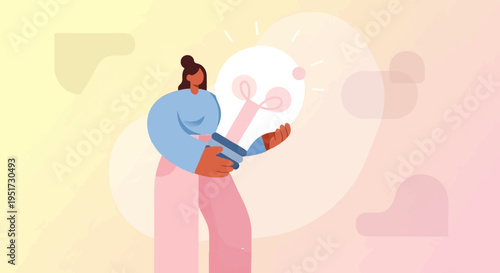 Person holding a bright, glowing lightbulb with rays of light emanating